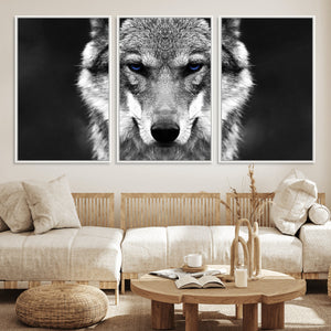Black and White Wild Wolf Wall Art Canvas Print