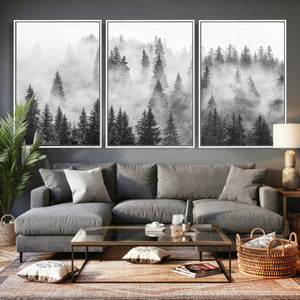 Forest Wall Art Print | Foggy Pine Forest Canvas Wall Art -