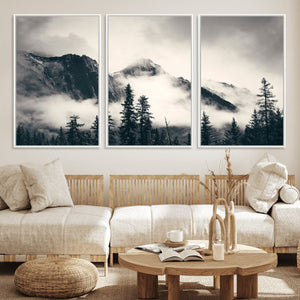 Large Foggy Mountain Forest Wall Art Canvas Print | Misty