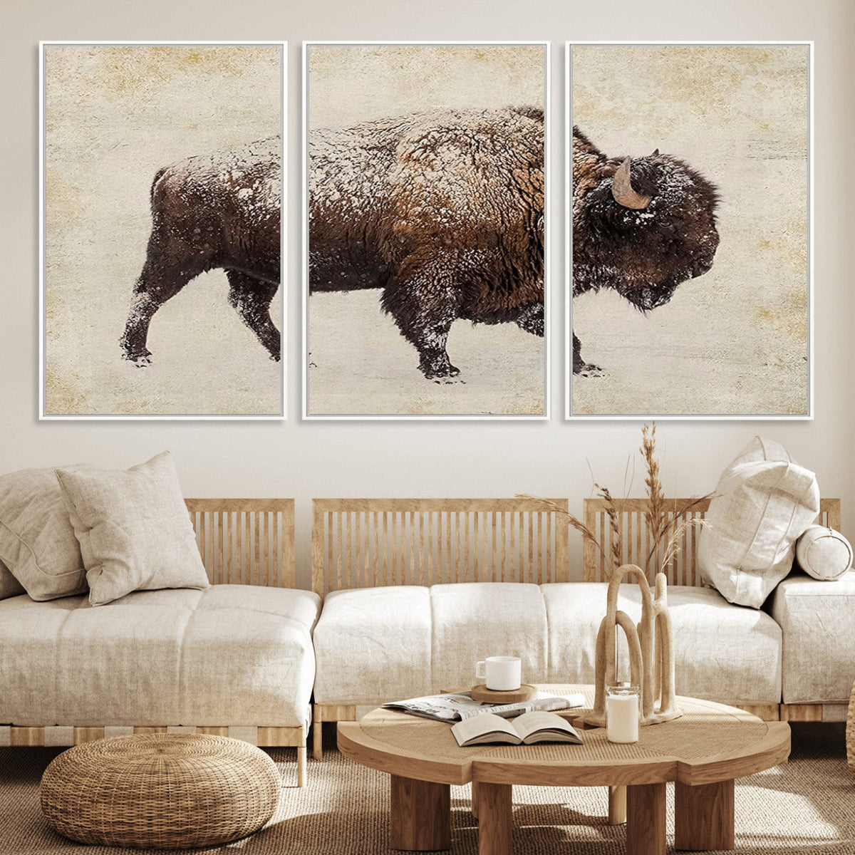 Buffalo Wall Art, Western Bison Canvas Print, Rustic Buffalo