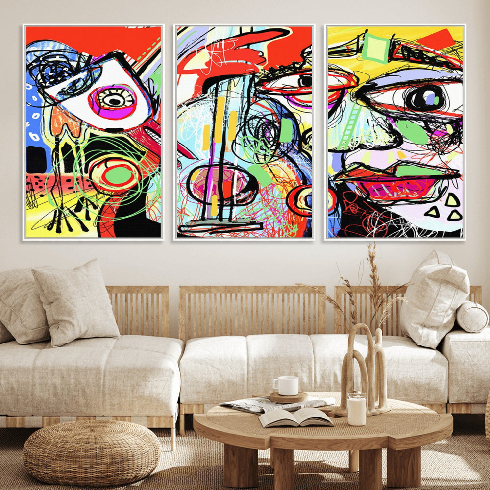 Picasso Style Art Abstract Canvas Wall Art Print , Colorful