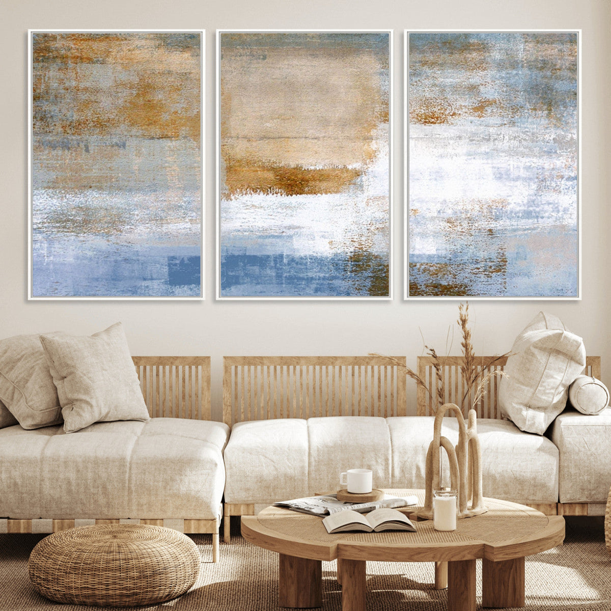 Blue Multi Panel Abstract Wall Art Canvas, Abstract Blue and