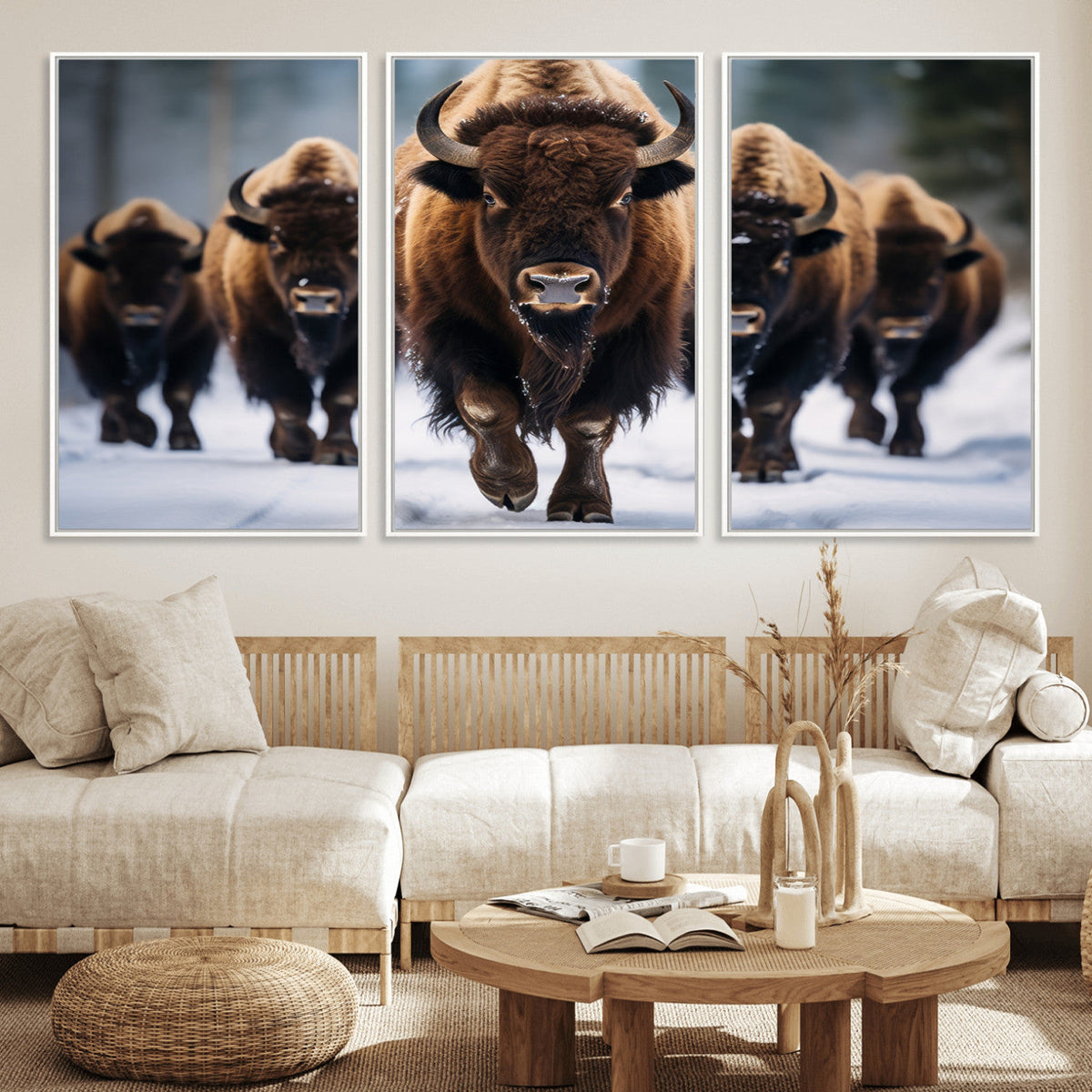 Buffalo Wall Art Canvas Print, American Bison Herd Wall Art