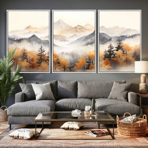 Abstract Mountain Wall Art | Misty Mountain Forest and