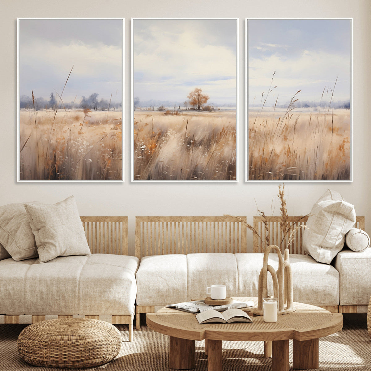 Golden Fields Wall Art Print Canvas – Serene Landscape of