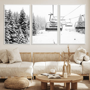 Ski Wall Art - Ski Lift Wall Art Canvas Print Snow Covered