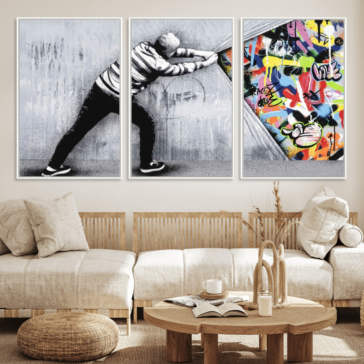 Banksy Art Behind the Curtain Street Wall Art Canvas Print |