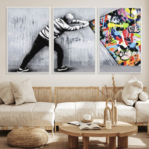 Banksy Art Behind the Curtain Street Wall Art Canvas Print |