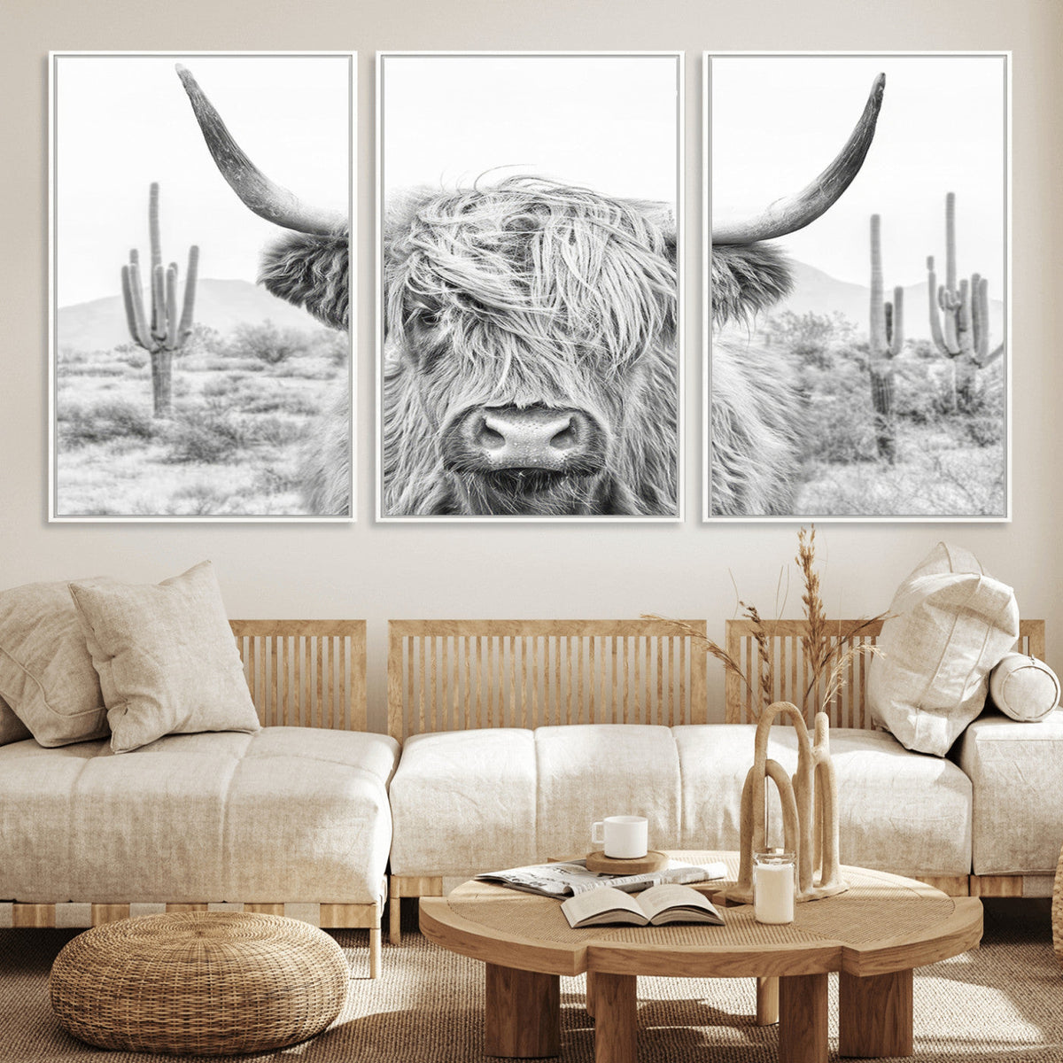 Rustic Charm | Cow Longhorn Black White Bighorn Wall Art