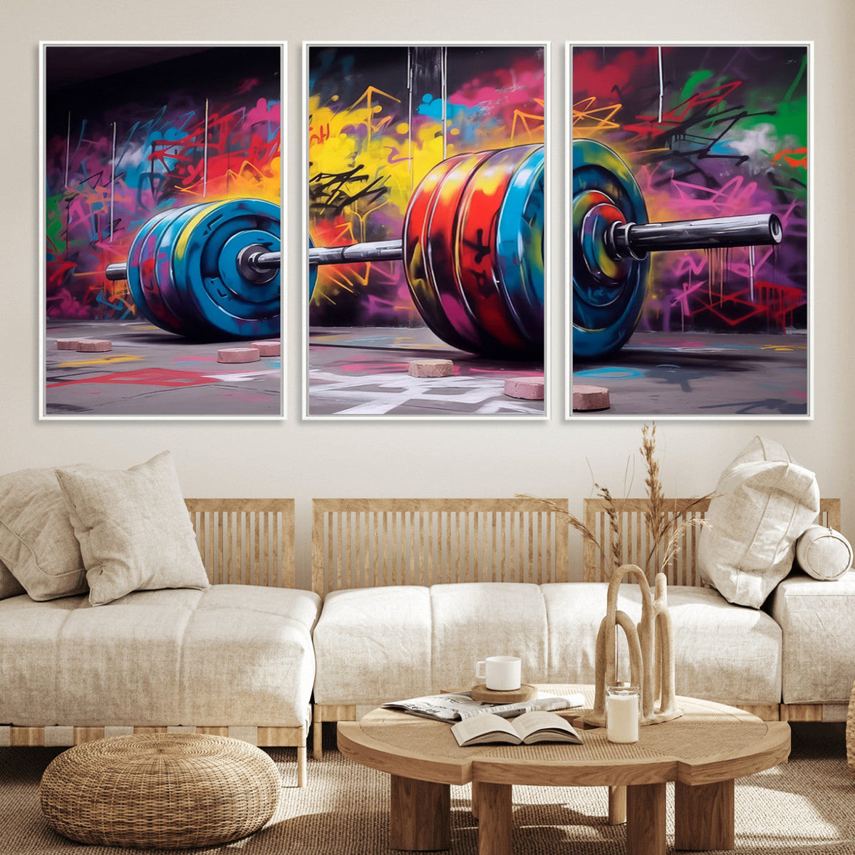 Abstract Graffiti Barbell Canvas Wall Art – Urban Fitness
