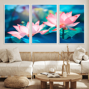 Pink Lotus Flower Canvas Wall Art | Vibrant Floral Wall