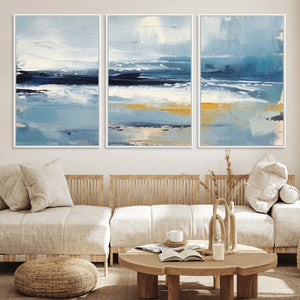 Abstract Ocean Canvas Wall Art - Coastal Blue and Gold