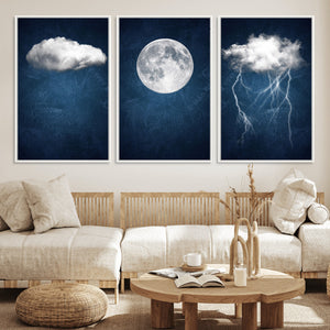 Dark Blue Cloud Art, 3 Piece Indigo Blue Wall Art, Aesthetic