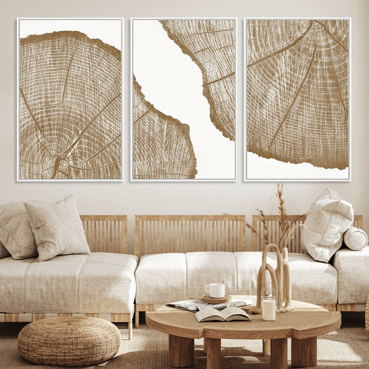Rustic Brown Tree Ring Wall Art Canvas Print – Framed and