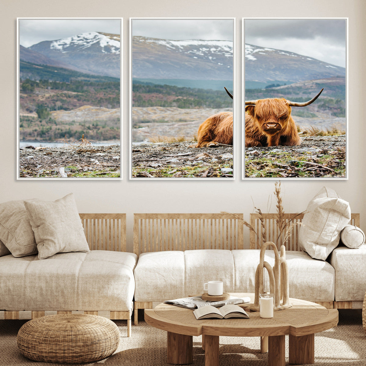 Highland Cow Horn Farm Wall Art Canvas Print