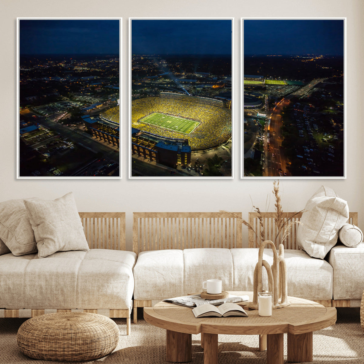 Michigan Stadium Night Game Wall Art – Sports Arena Aerial