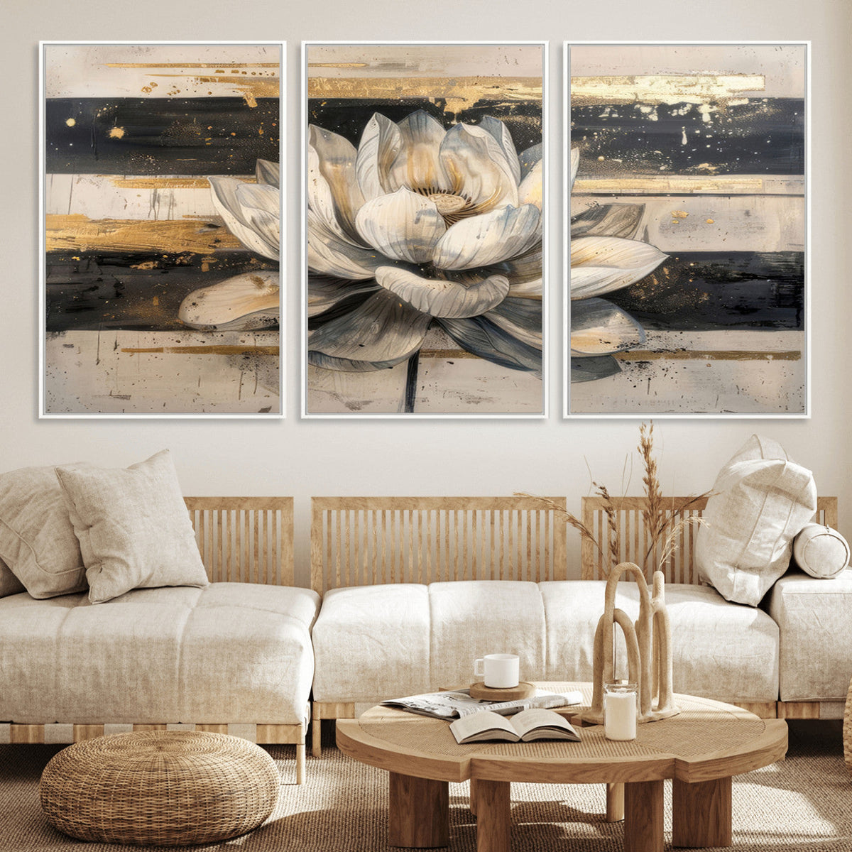 Lotus Flower Wall Art – Framed Abstract Floral Canvas