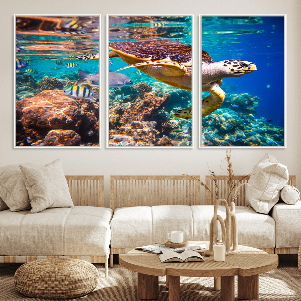 Sea Turtle Wall Art Canvas Print – Vibrant Ocean Coral Reef
