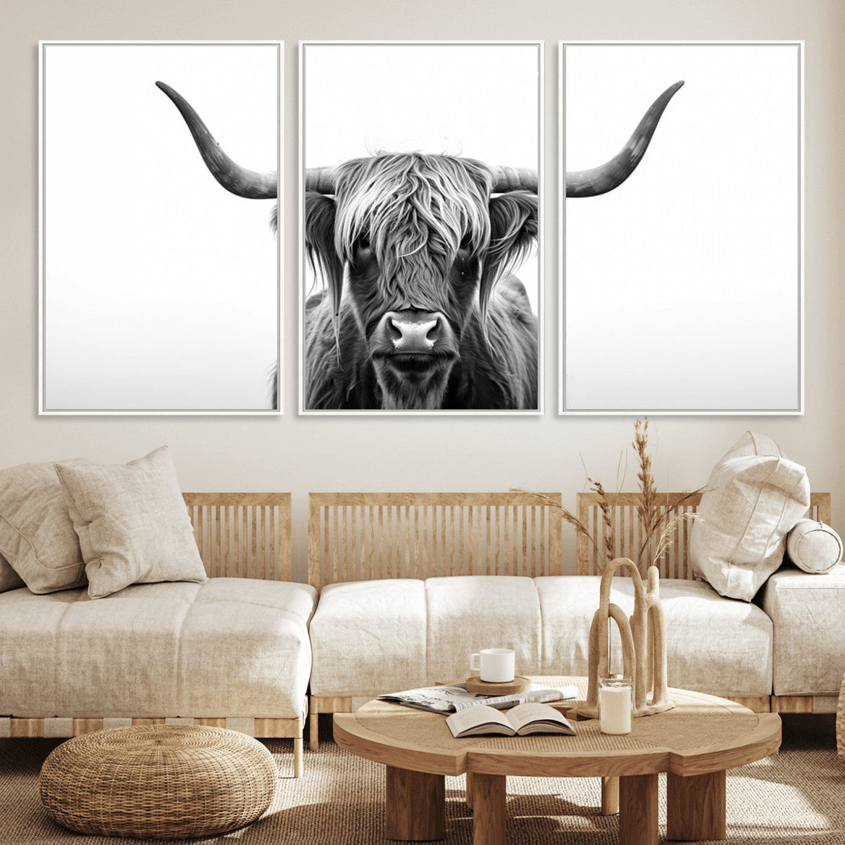 Highland Wall Art Canvas Print – Minimalist Black and White