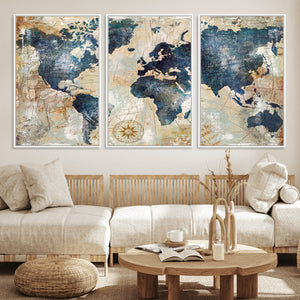 World Map Canvas Print – Framed Wall Art for Couples,