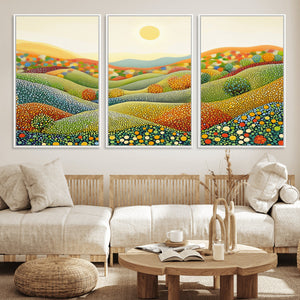 YAYOI KUSAMA Colorful Dot Art Landscape Canvas - Framed