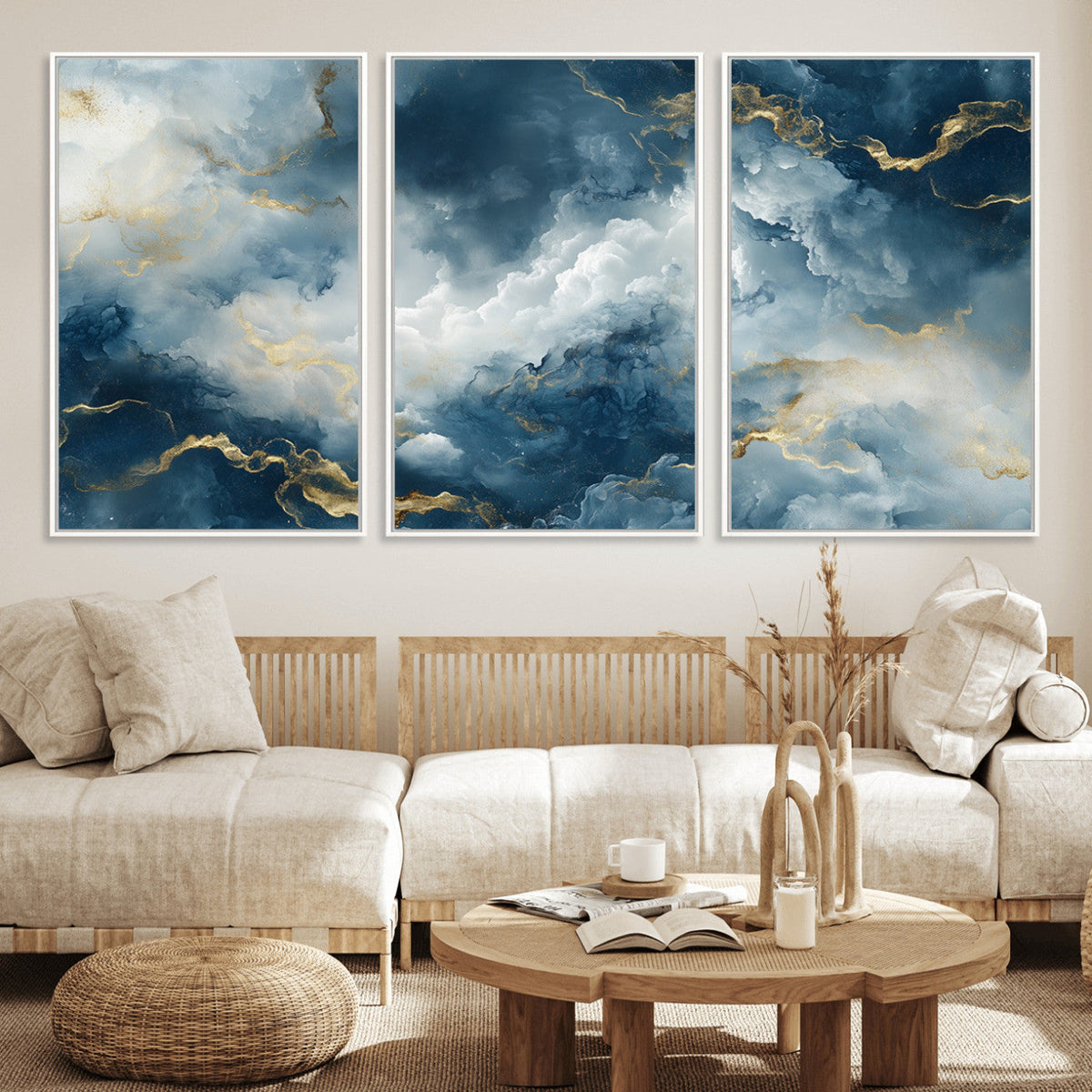 Large Abstract Print - Luxe Blue and Gold Abstract Canvas