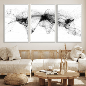 Abstract World Map Wall Art – Framed Geometric Line Canvas