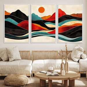 Western Wall Decor - Large Triptych Mountain Canvas - Boho