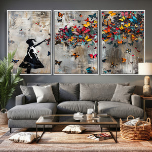 Banksy Butterfly Girl Wall Art – Modern Graffiti Canvas