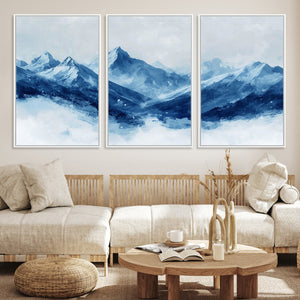 Blue Mountains Wall Art – Framed Snowy Range Canvas Artwork,