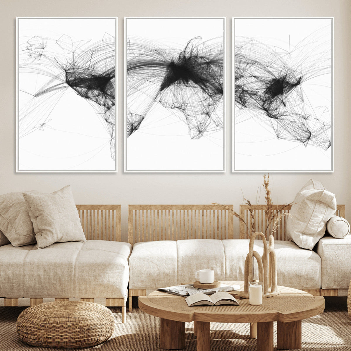 Flight Routes Air Traffic Map Canvas Wall Art - Framed -