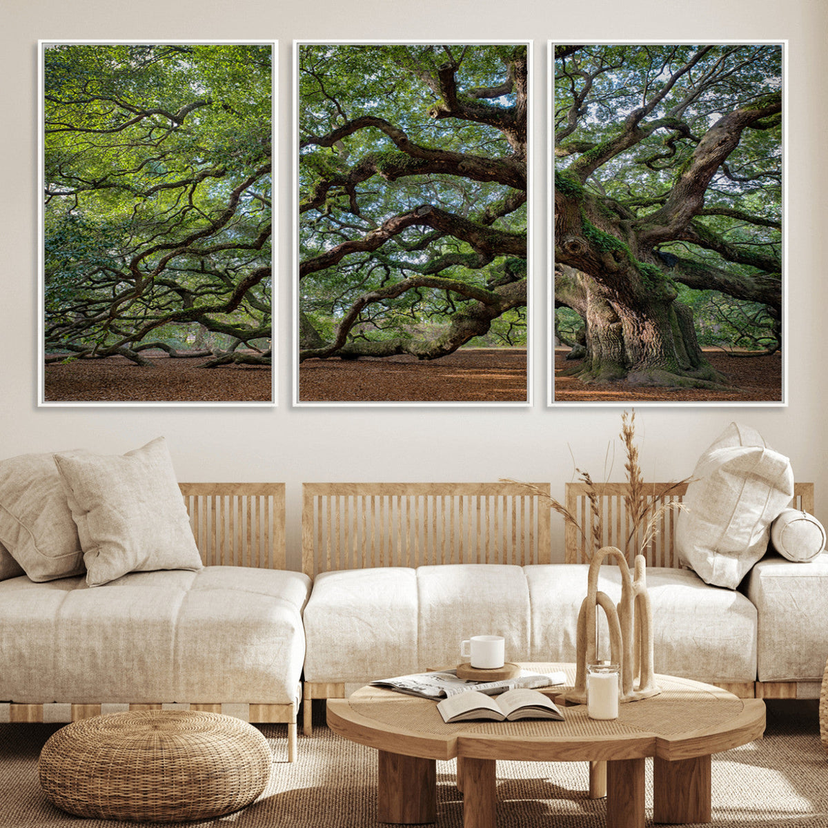 Historic Tree Wall Art – Framed Mossy Branch Canvas Artwork,