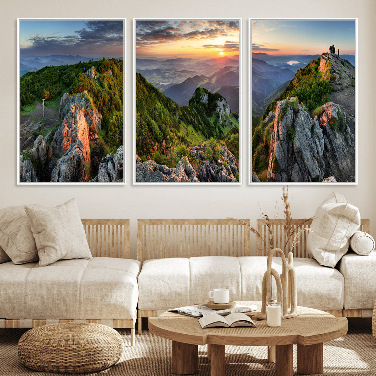Mountain Sunset Panoramic Wall Art Canvas Print – Framed