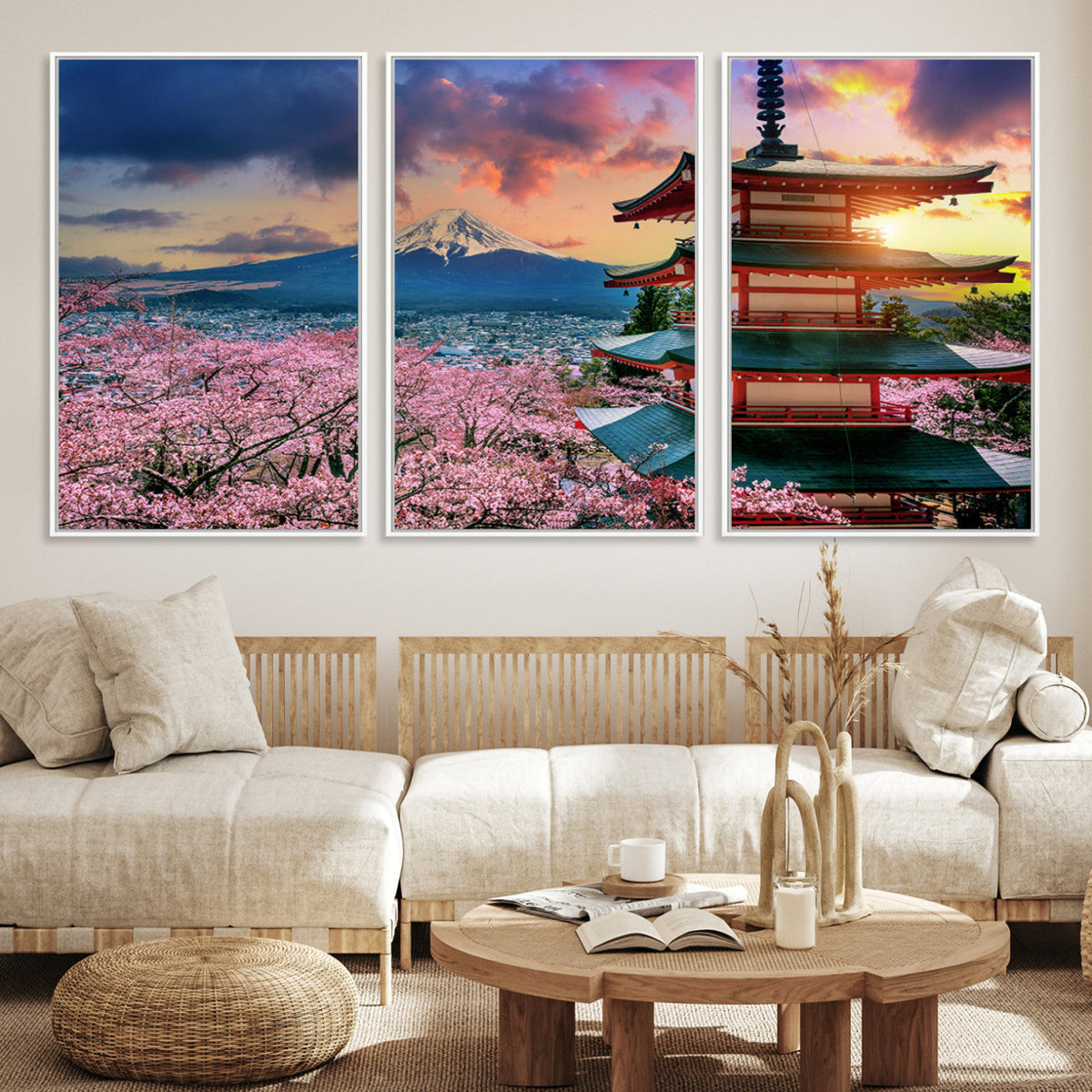 Mount Fuji Cherry Blossom Wall Art Canvas Print – Framed