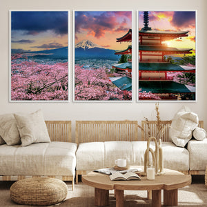 Mount Fuji Cherry Blossom Wall Art Canvas Print – Framed