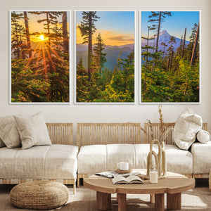 Forest Sunset Wall Art Canvas Print, Glowing Evening Light
