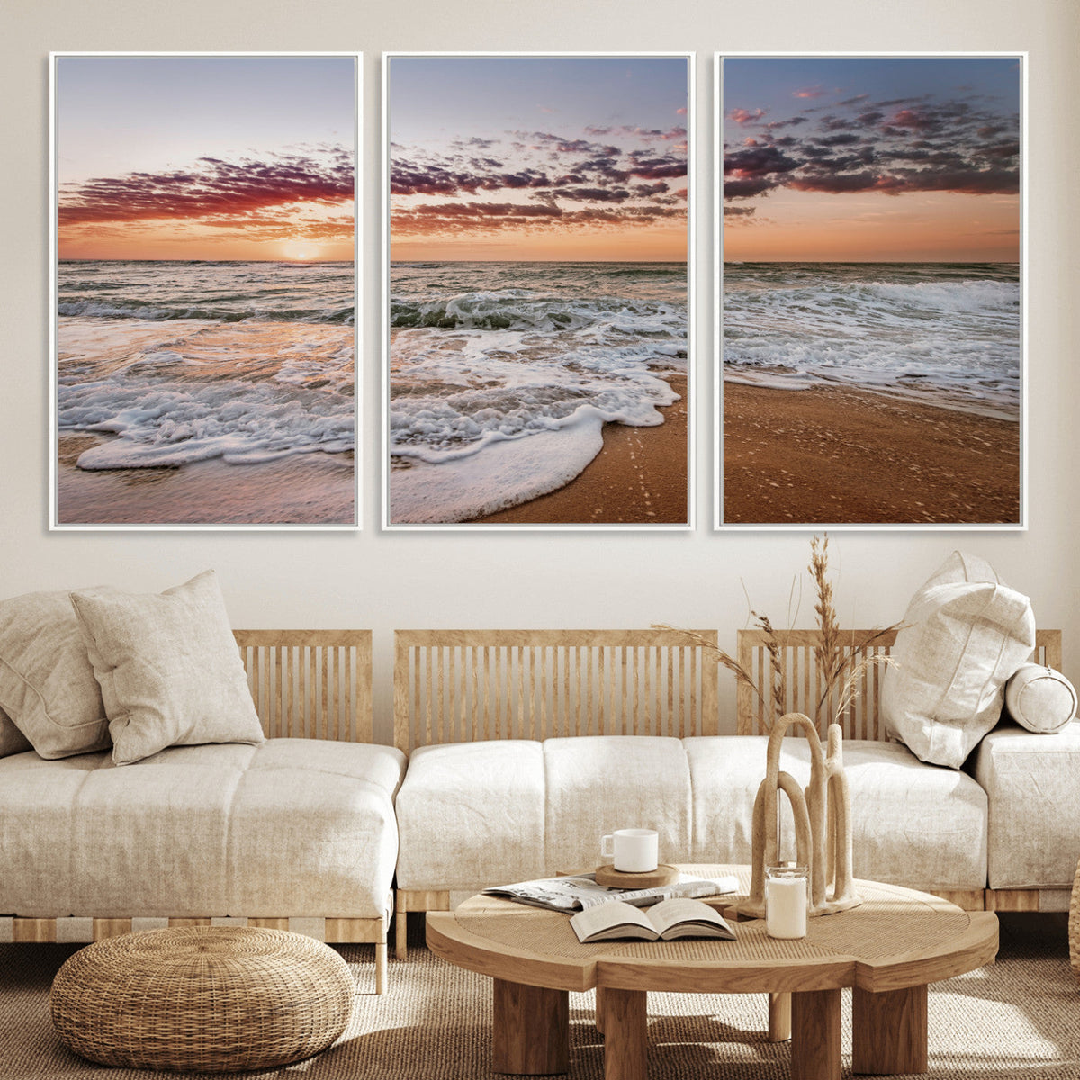 Ocean Sunset Wall Art Canvas Print – Framed Sandy Shore