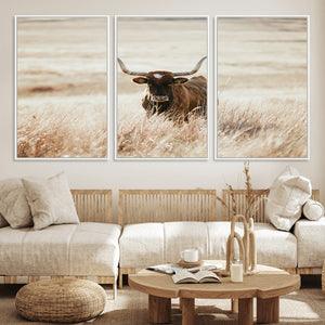 Texas Longhorn Wall Art Canvas Print – Framed Brown Horned