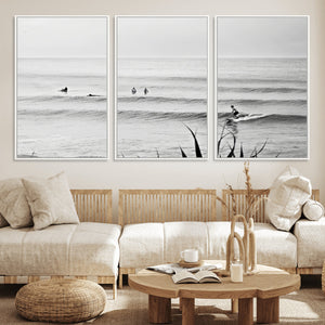 Surfer Silhouette Wall Art – Framed Calm Ocean Canvas