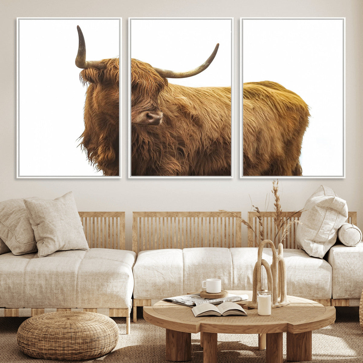Highland Cow Wall Art Canvas Print – Framed Farmhouse Rustic