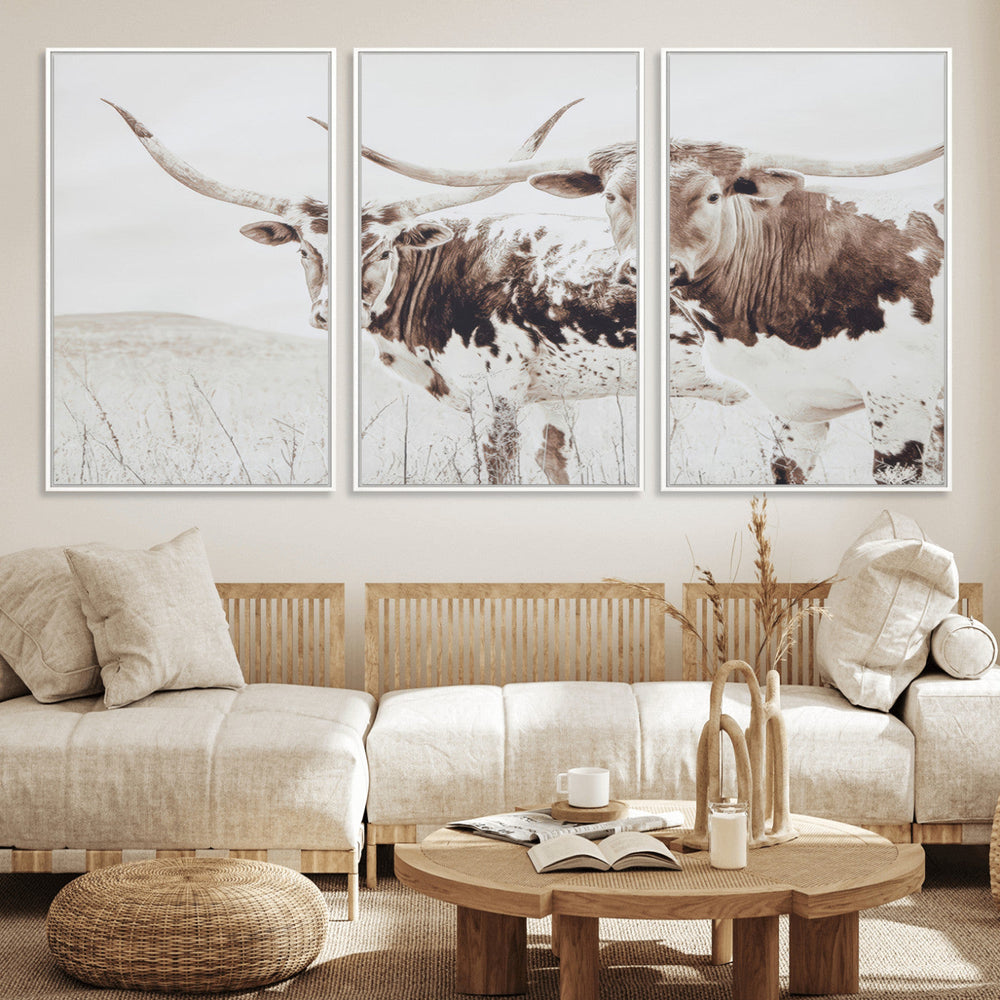 Longhorn Wall Art Canvas Print – Framed Western Cow Rustic