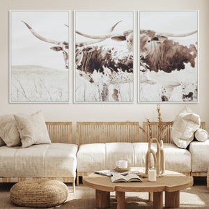Longhorn Wall Art Canvas Print – Framed Western Cow Rustic