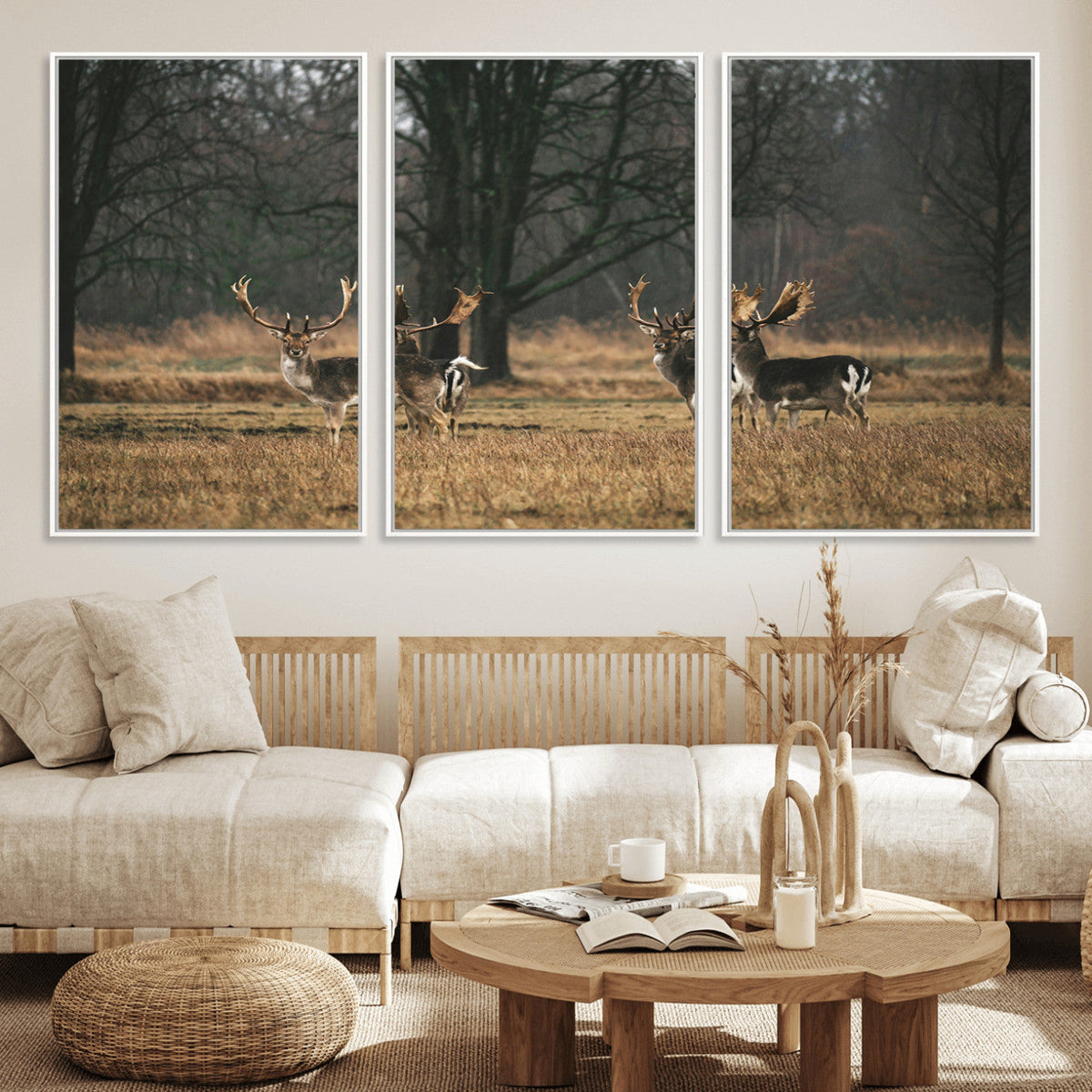Deer Wall Art Canvas Print – Framed Rustic Wildlife Stags