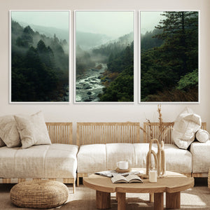 Misty Forest Wall Art Canvas Print – Framed Foggy River