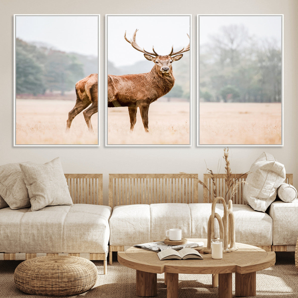 Vintage Wildlife Wall Art Canvas Print – Misty Landscape