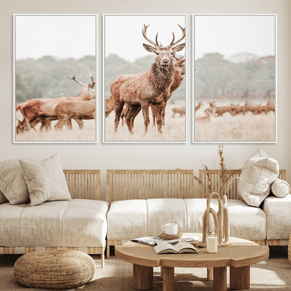 Rustic Nature Wall Art Canvas Print – Stag Woodland Framed