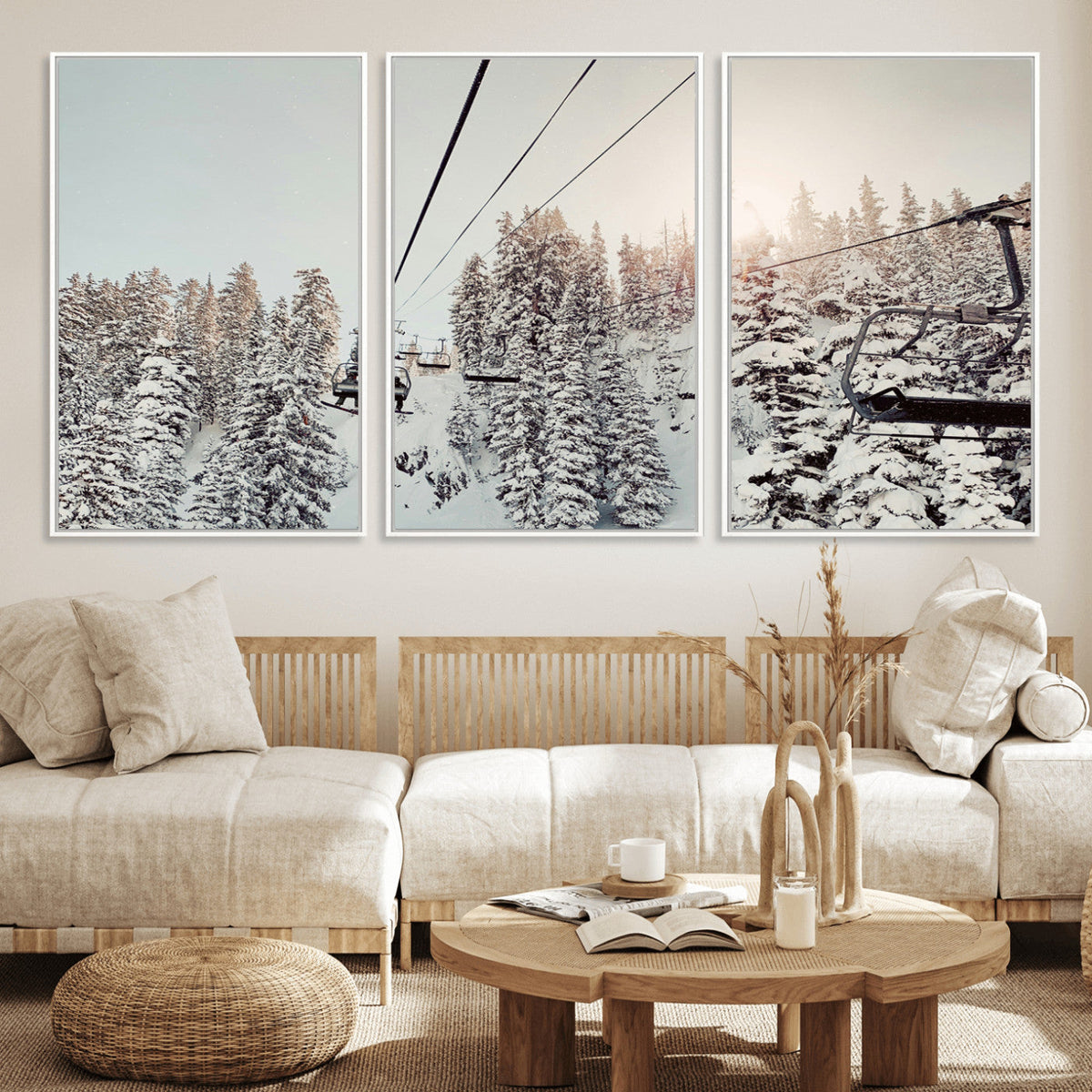 Frosty Pines Wall Art Canvas Print – Framed Cozy Cabin Ski