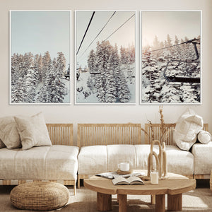 Frosty Pines Wall Art Canvas Print – Framed Cozy Cabin Ski
