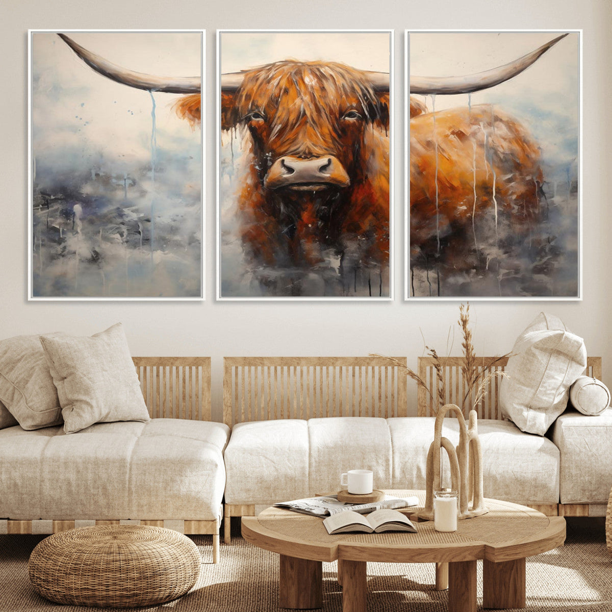 Scottish Highland Wall Art Canvas Print, Framed Longhorn Art
