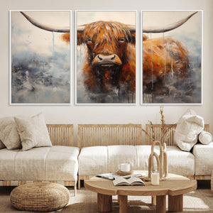 Scottish Highland Wall Art Canvas Print, Framed Longhorn Art